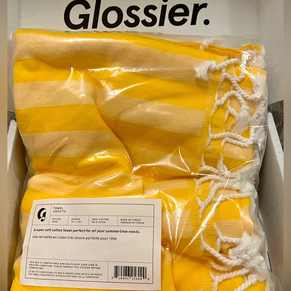 BNIB GLOSSIER LIMITED EDITION Yellow Striped 100%Cotton Towel-2024Summer capsule